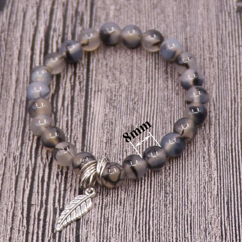 UEUC Tree of Life Yoga Leaf Jasper & Tibetan Agate Gemstone Bracelet, Multi-Layer Natural Stone Healing Chakra Beaded Bracelet, Energy Balance Friendship Bracelet Set - Image 3